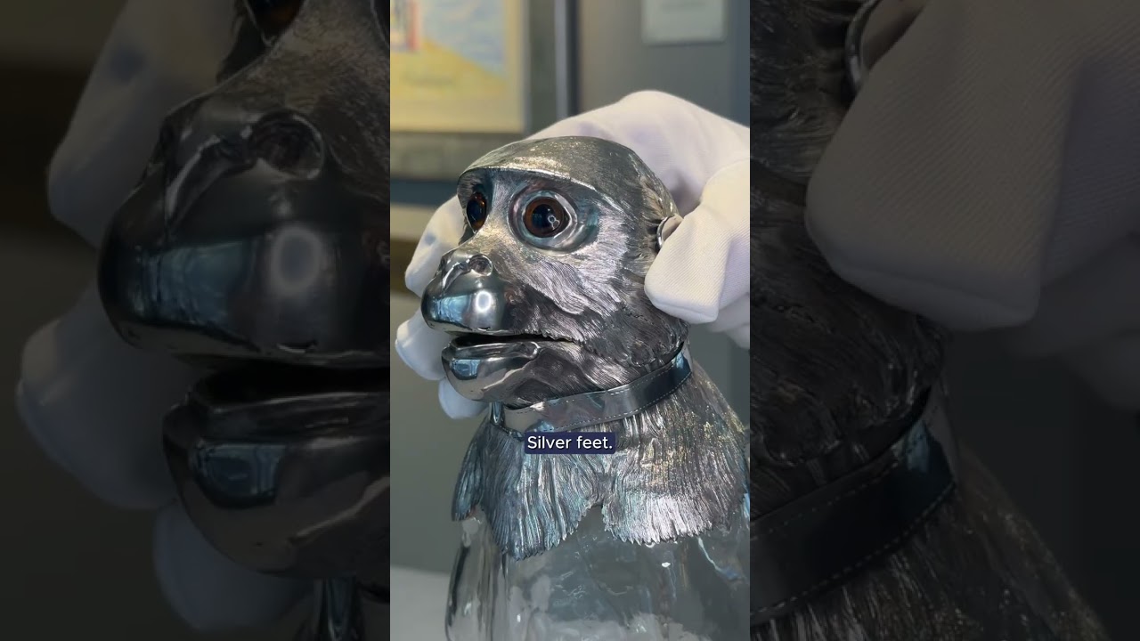硬化ガラス製特大シリンジ　アンティーク　実験　　特注品　希少品 Victorian Silver-Mounted Monkey Claret Jug by Richard Hodd & Son
