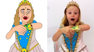 Nastya and dad turned into princesses Drawing meme Funny moments | like nastya