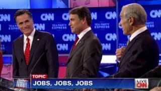 Romney, Perry, Paul spar over jobs