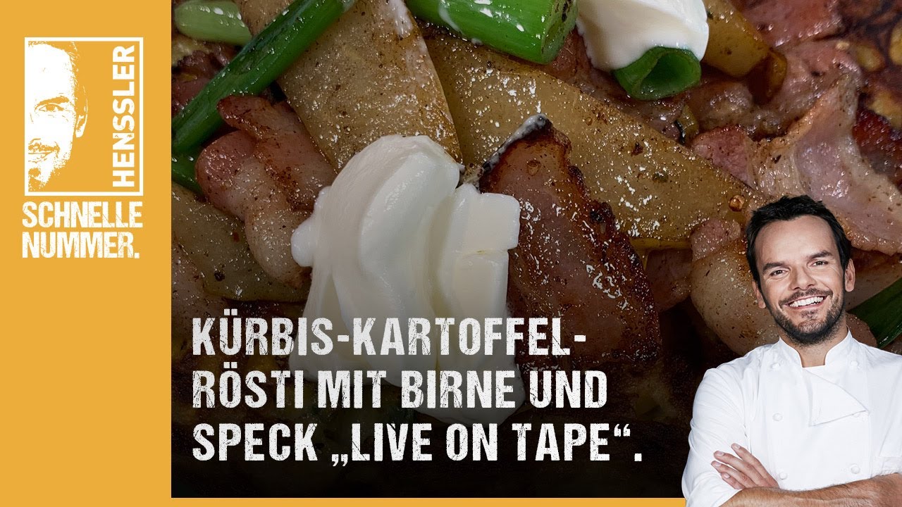 Schnelles Kürbis-Kartoffel-Rösti mit Birne und Speck „Live on Tape“ Rezept von Steffen Henssler