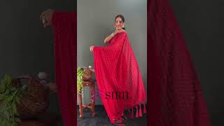 Siril Printed, Embellished Bandhani Georgette, Chiffon Saree Red