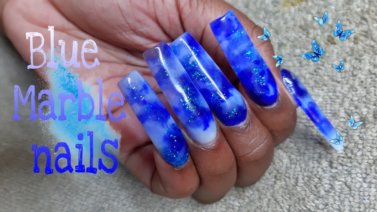 Acrylic Nails: Blue Marble Nails | Freestyle nails - YouTube