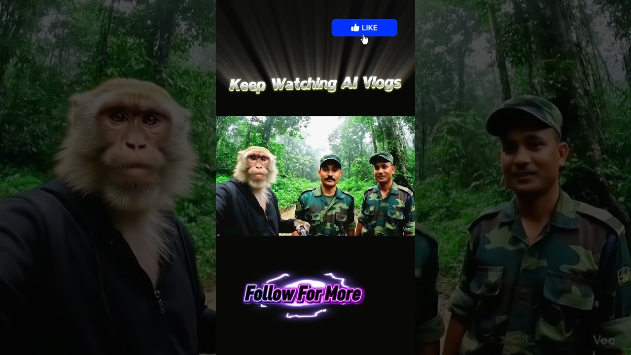 Monkey AI Jungle Vlog 🐒 Meeting Soldiers in the Wild | Unexpected Friendship Adventure 