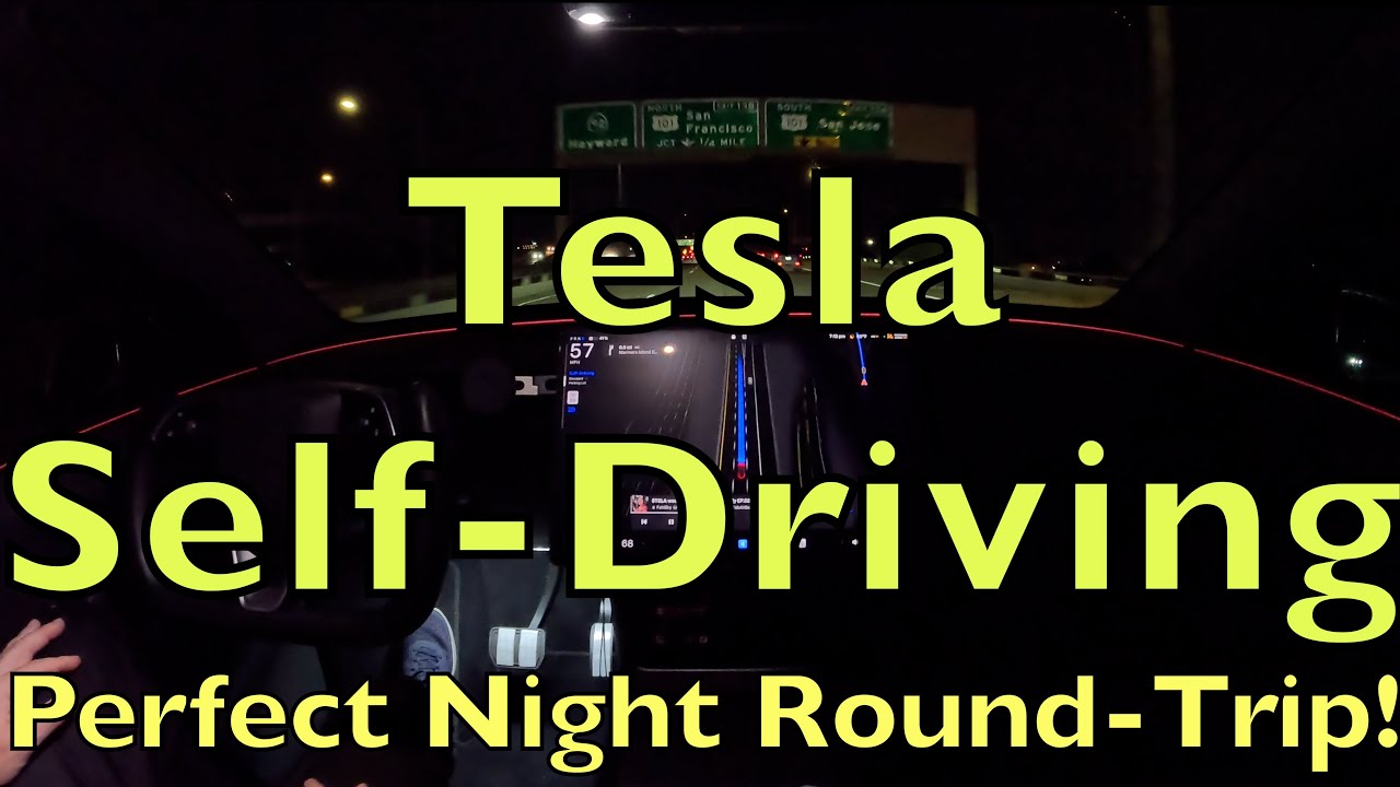 Tesla FSD 14.2.2.2 perfect drives at night from driveway to restaurant parking lot and back