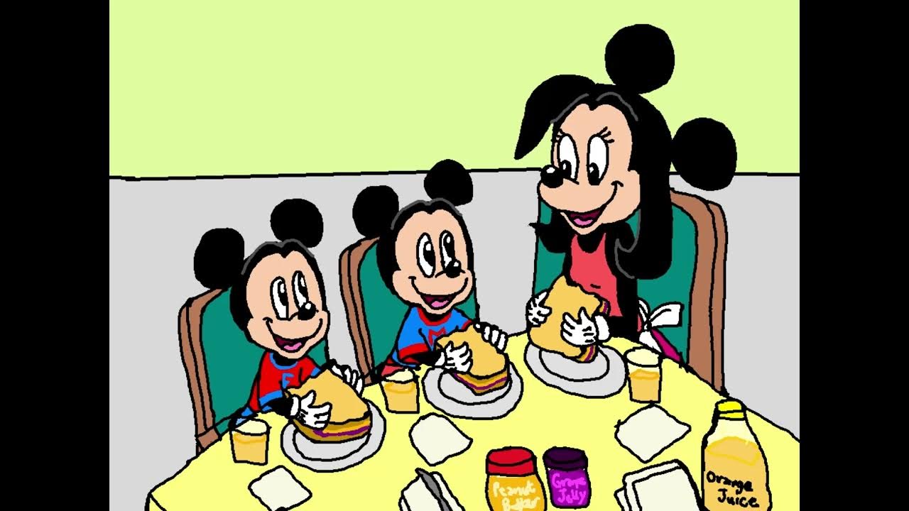 Felicity Fieldmouse And Hers Two Twin Sons Morty And Ferdie Are Eating Pbj Sandwich Together