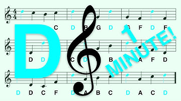 How to Read Notes in 1 Minute: D - 9 Notes, Treble Clef, A B C, Andante (Walking Pace)