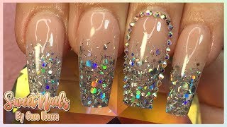 Uñas de GLITTER PLATA Holográfico DIFUMINADO |Uñas de Acrílico - thptnganamst.edu.vn