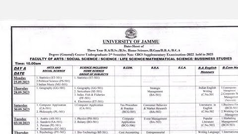 Again New Datesheet Out 🔥🔥Jammu University.   5th sem Supply.   More update Also ...