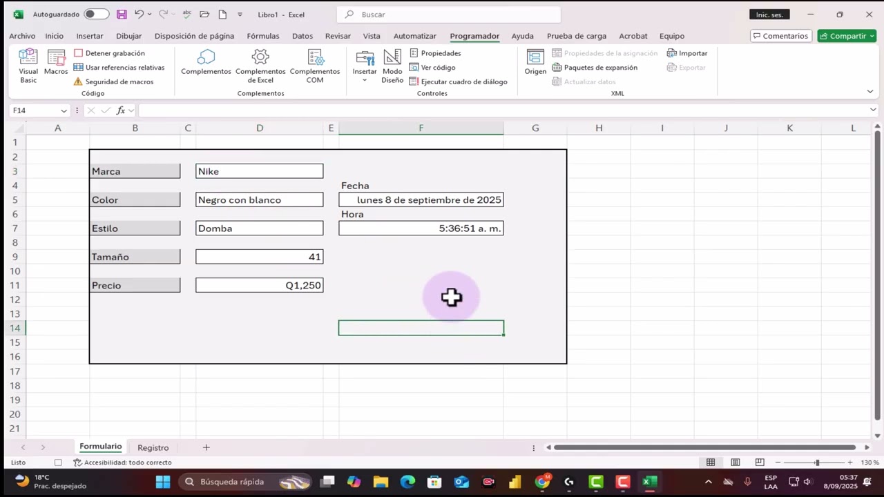 2026 Formulario con macros zapatería Excel 365 Visual Basic