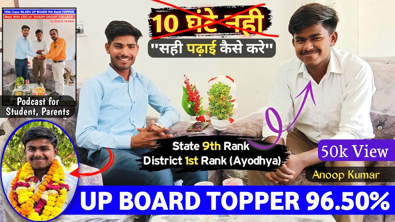 UP BOARD TOPPER 96.50% || प्रदेश मे 9th & जिले मे 1st Rank || UP BOARD TOPPER 2025 