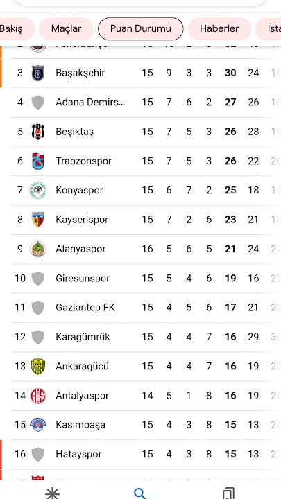 1 Ocak süper lig puan durumu