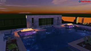 Custom Pool, Spa, Submerged Gas Fire Pits and Fireplace for Matt and Amanda C.