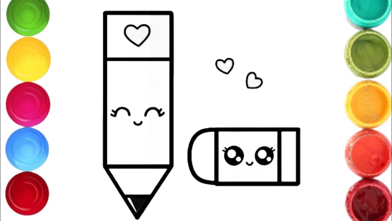How to draw a Cute Pencil and Eraser Easy for Kids and Toddlers - YouTube