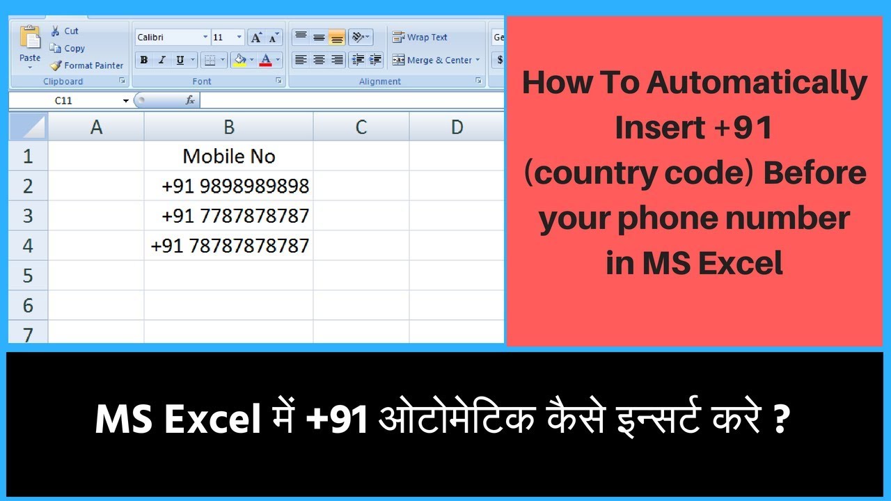 Excel Phone Number Format with Country Code  Add Area codes to