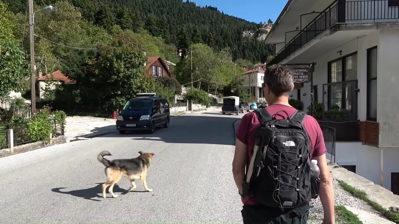 Elati village GREECE walking tour 4K (and dog attack)