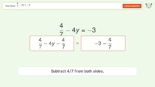 Solve 4/7-4y=-3: Linear Equation Video Solution