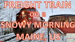 Canadian Pacific Freight Train on a Snowy Morning in Maine