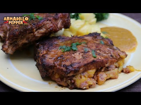 Stuffed Pork Chops with Pineapple-Mango on the Pit Barrel Cooker