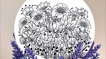 Beautiful zentangle garden relaxing drawing guide || Step by Step || Drawing tutorial || zen || 禪繞畫