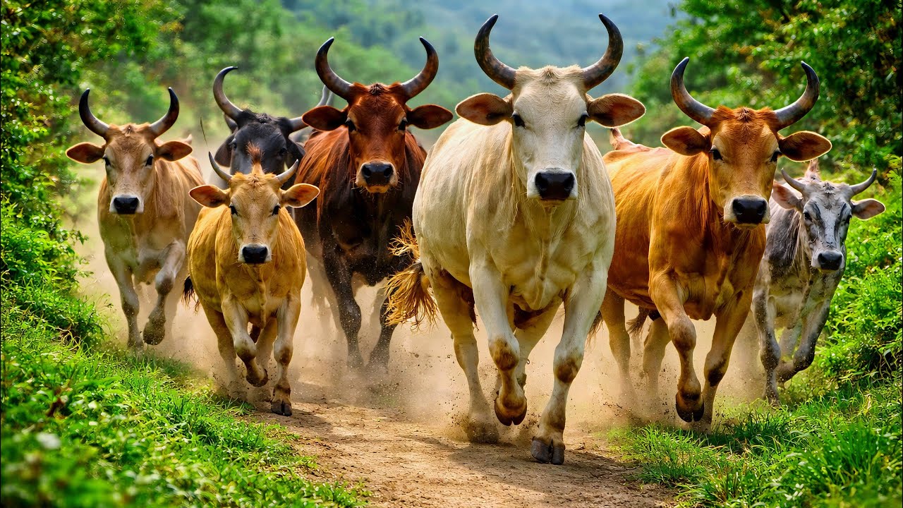 Momen Puluhan Sapi Lembu Jinak Berlari Beramai-Ramai Menuruni Bukit ...