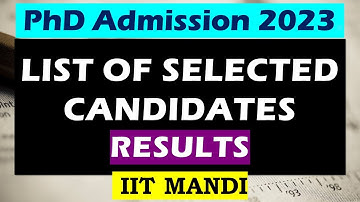 phd results || selected candidates || iit phd admission 2023 || IIT MANDI