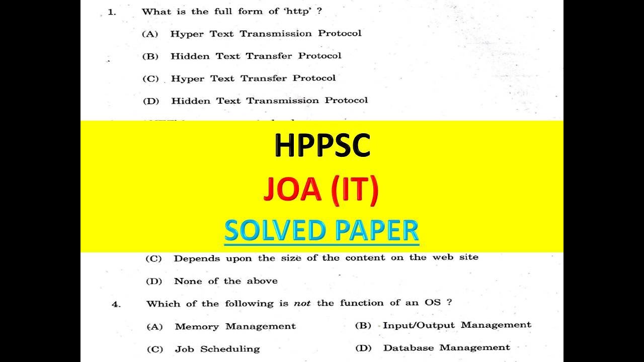 HPPSC JOA(IT) PREVIOUS YEAR SOLVED PAPER AS PER FINAL ANSWER KEY