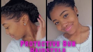 Two Braids into a Low Braided Bun || Protective Hairstyle