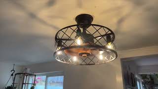 XISLTHOTSL Black Caged Farmhouse Ceiling Fan Review! Bulbs & Remote Included!