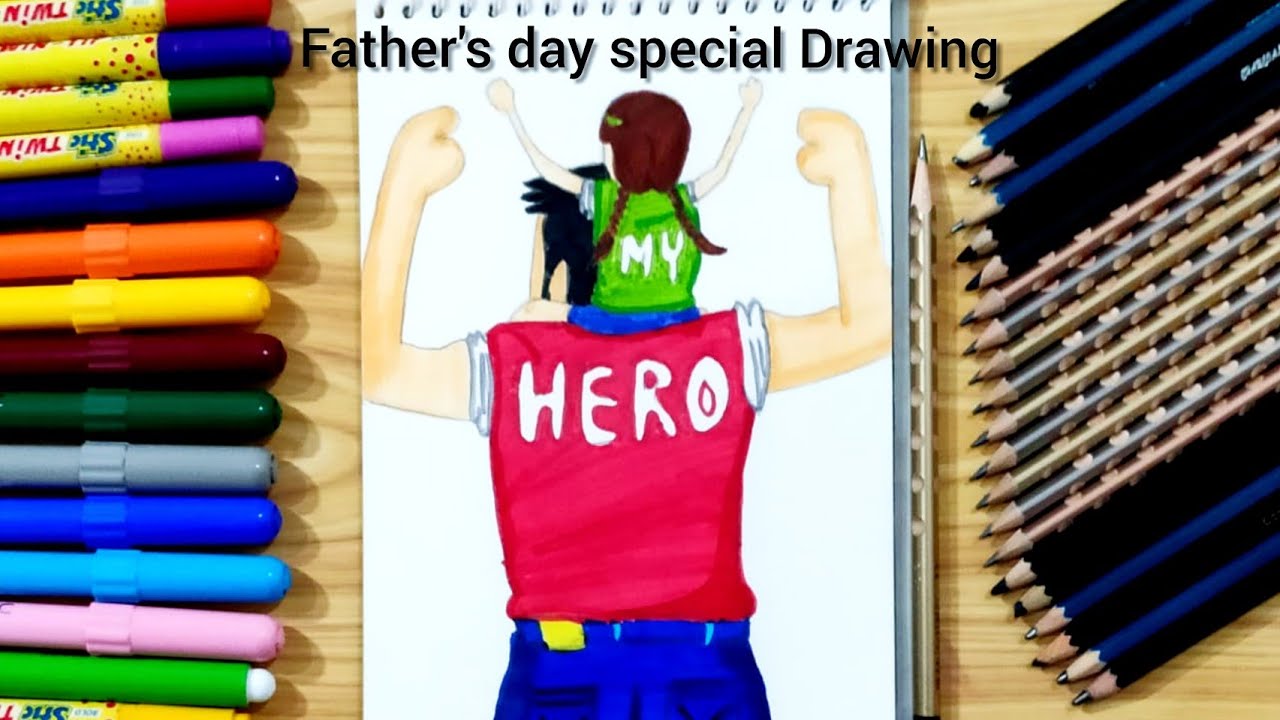 Father's day Special Drawing || Easy way to draw father and daughter