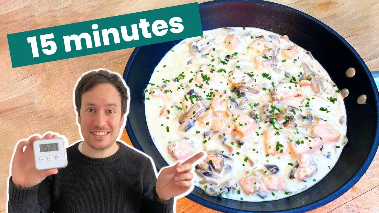 Recette express en 15 minutes : Saumon à la crème et aux champignons !
