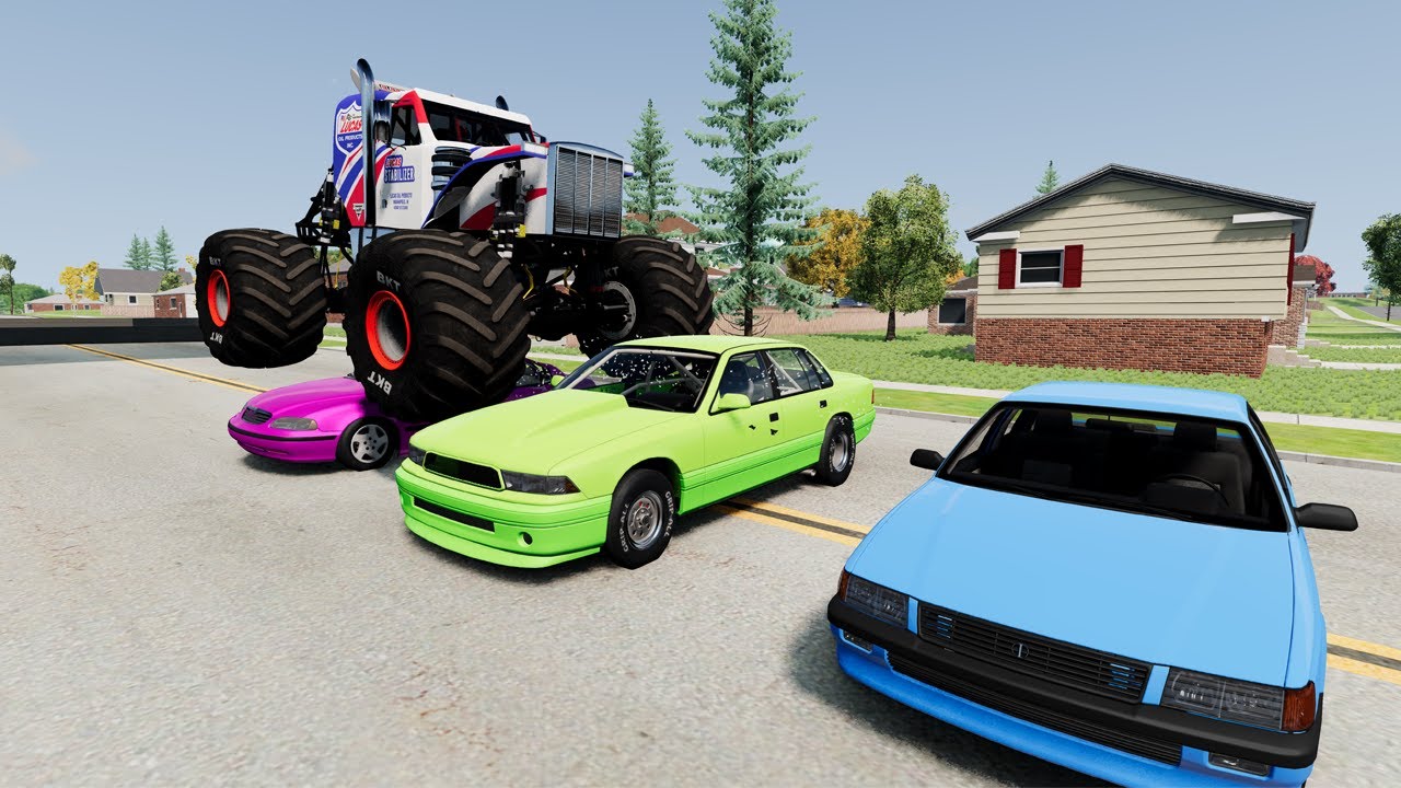 Monster Truck Vs Cars BeamNG Drive - YouTube