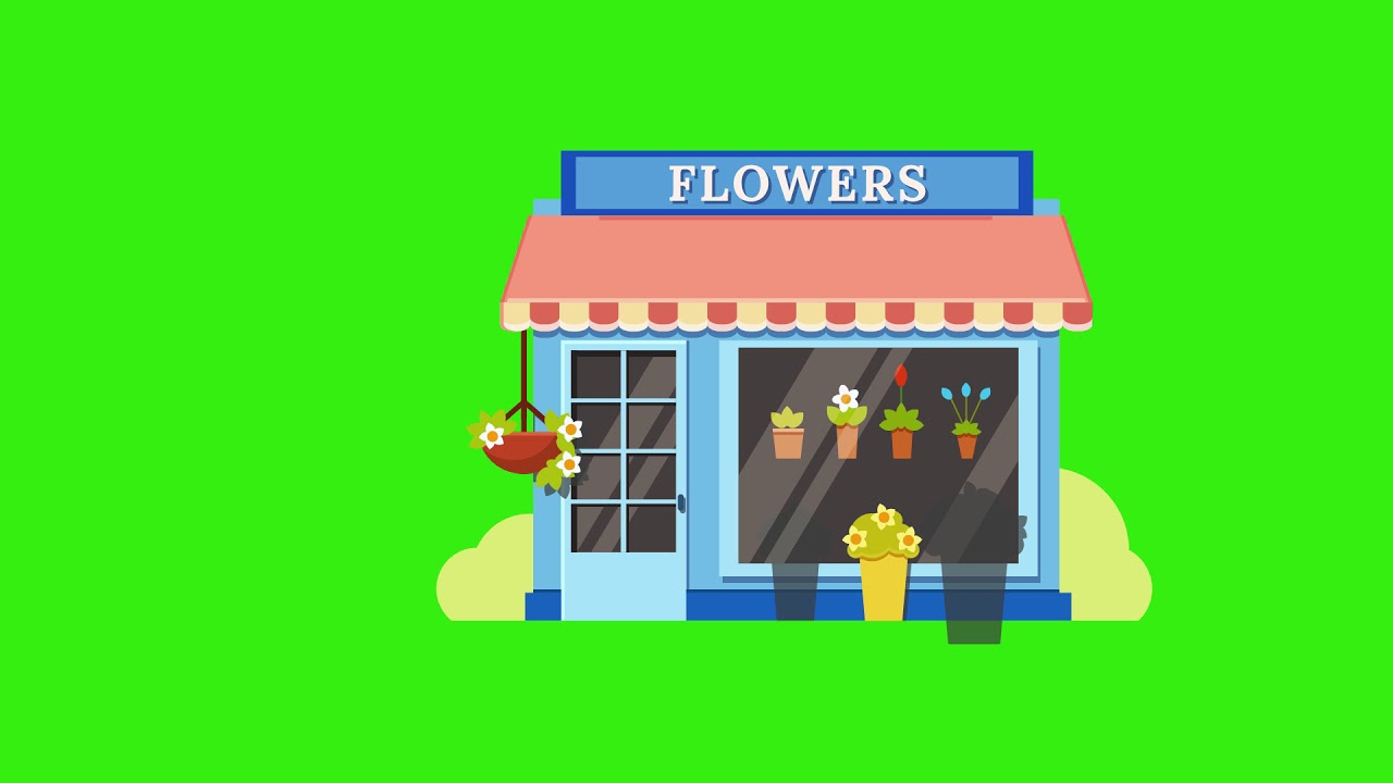 Green ScreenFlower shop on a green background. Business. Drawing flower shop, animation. YouTube