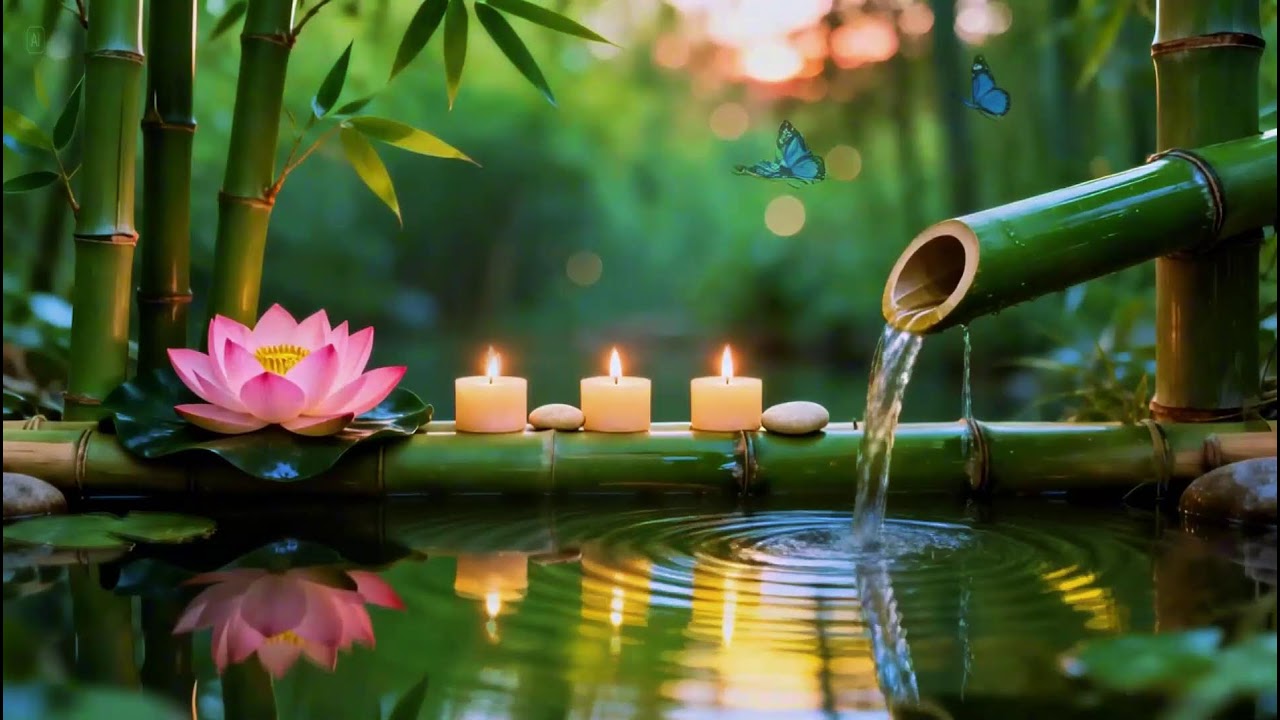 Relaxing Sleep Music 🌿Bamboo Water Fountain & Nature Sounds, Soothing Spa Piano Music, Stress Relief