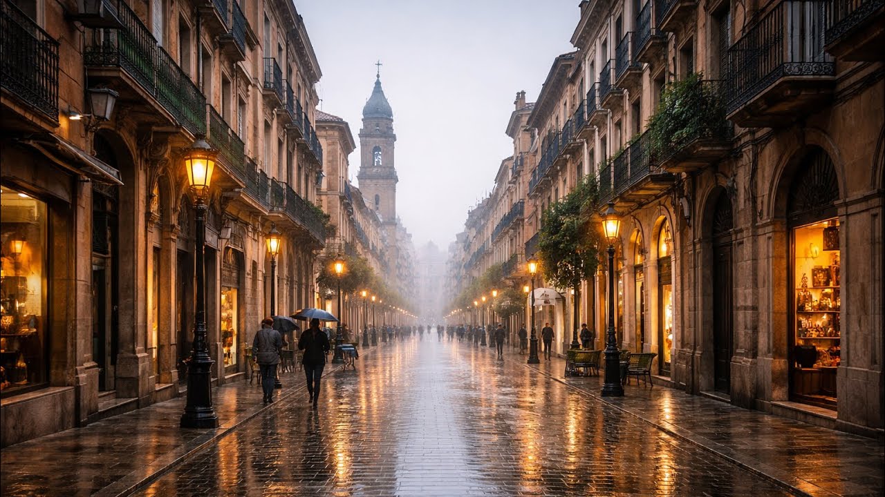 Antequera bajo la lluvia · Calle Infante Don Fernando | Walking Tour POV 4K