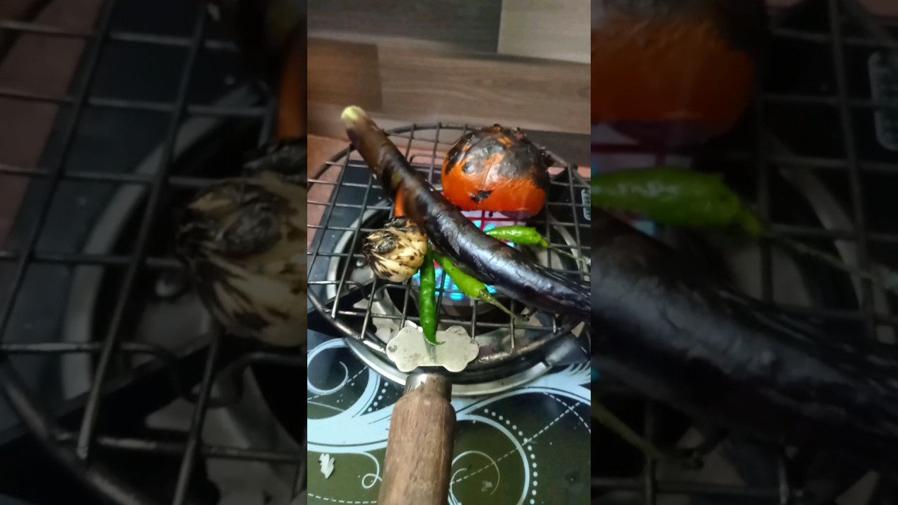 Koka song/ Assamese traditional smoked chutney/ Bilahi aru bengena pitika