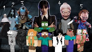 Wednesday Ghost Survival with Granny, Nun, Pennywise and More : Monster School - Minecraft Animation