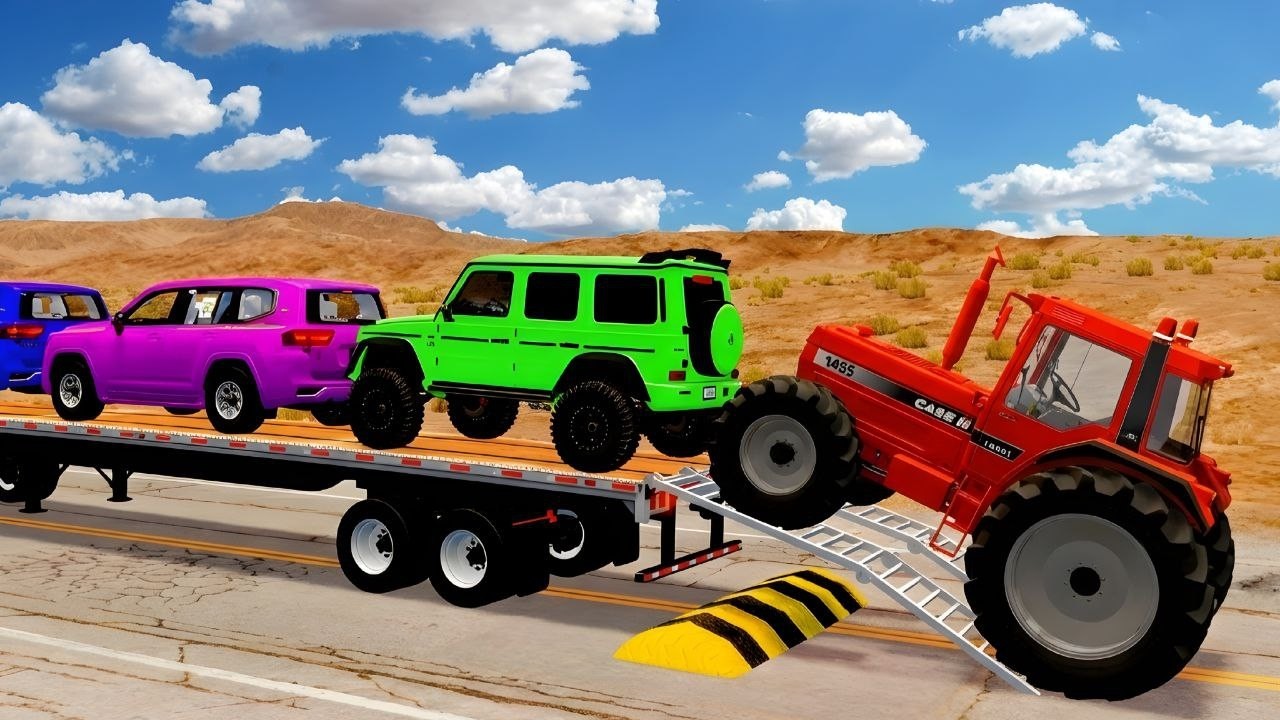 Flatbed Truck Mcqueen | Transportation with Truck - Pothole vs Car #15 - BeamNG.Drive
