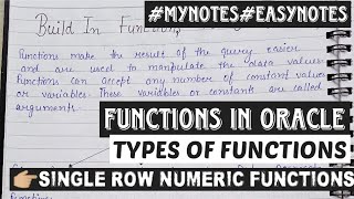 SINGLE ROW NUMERIC FUNCTIONS IN ORACLE |#mynotes #easynotes Details