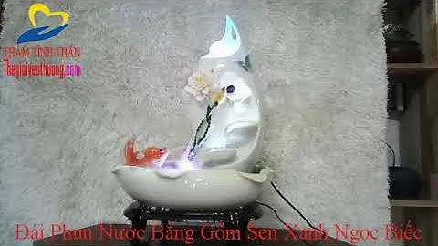 Đài Phun Nước Bằng Gốm Sen Xanh Ngọc Biếc