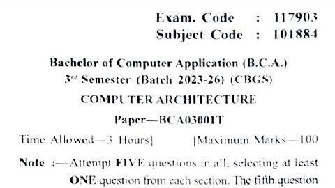 Gndu BCA 3rd Semester Computer Architecture Question Paper | Computer Architecture Paper 2024