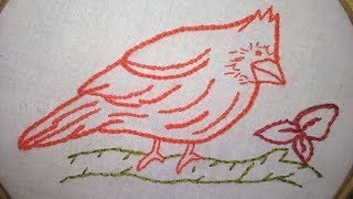Orangework Cardinal Bird : Hand Embroidery Pattern