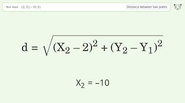 Find the distance between two points p1 (2,3) and p2 (-10,8): Step-by-Step Video Solution