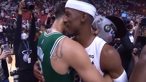 Jayson Tatum and Jimmy Butler post game greeting from game 7