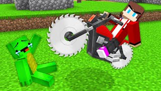 JJ found A Scary MOTORBIKE WITH SAW WHEELS to Scare Mikey in Minecraft !