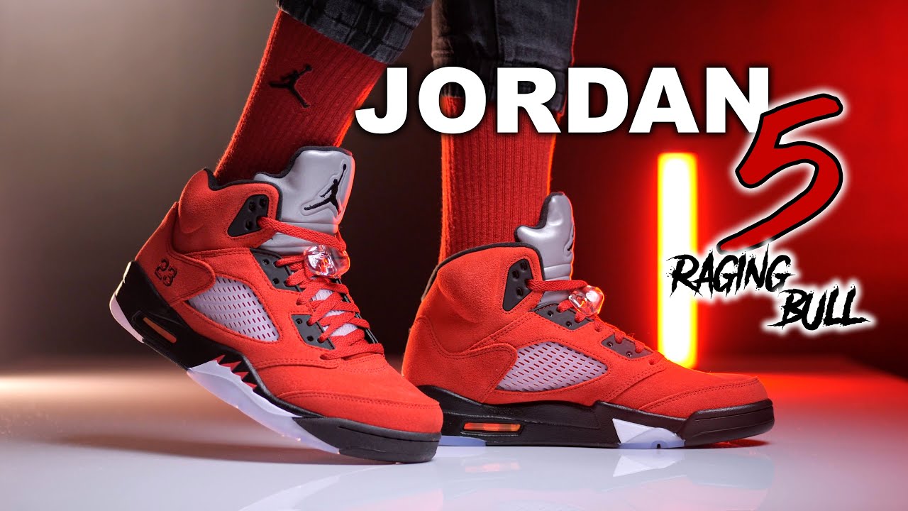 Jordan 5 Raging Bull on Foot 4K 