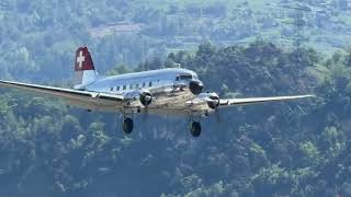 Douglas DC-3C N431HM Private Owner Approch for landing Sion airport Valais Switzerland 02.05.2026