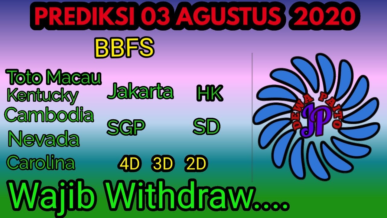 Prediksi 03 Agustus 2020 Bbfs Angka Main Jitu Toto Macau Hk Sd Sgp Jakarta 4d 3d 2d Youtube