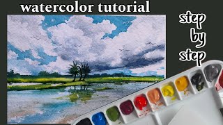 Easy cloud water colour painting tutorial for beginners 
