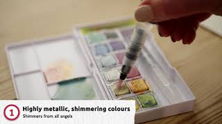 Derwent Metallic Paint Pan set (12 colours) with elements Black Paper Pad 