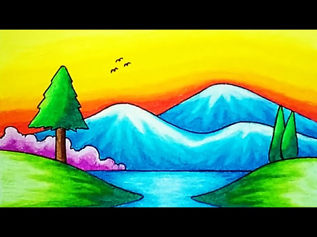 how to draw beautiful village scenery with human figure/village scenery  drawing/oil pastel drawing | Scenery drawing for kids, Oil pastel  landscape, Easy drawings